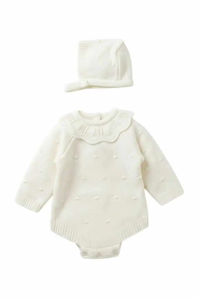 Textured Knit Baby Romper & Hat Set