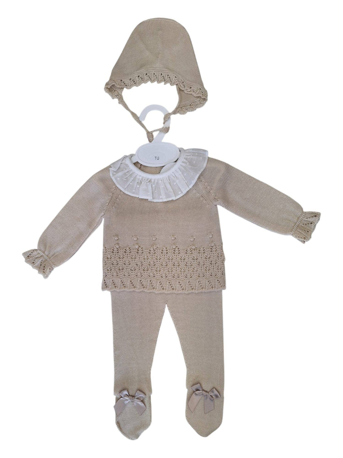 3-Piece Cotton Knit Baby Set – Beige
