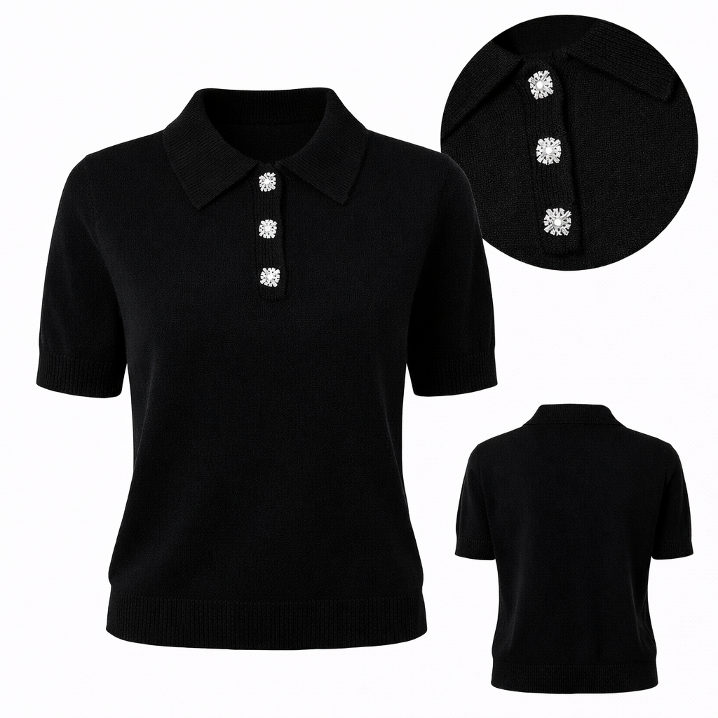 Black Embellished Knit Polo