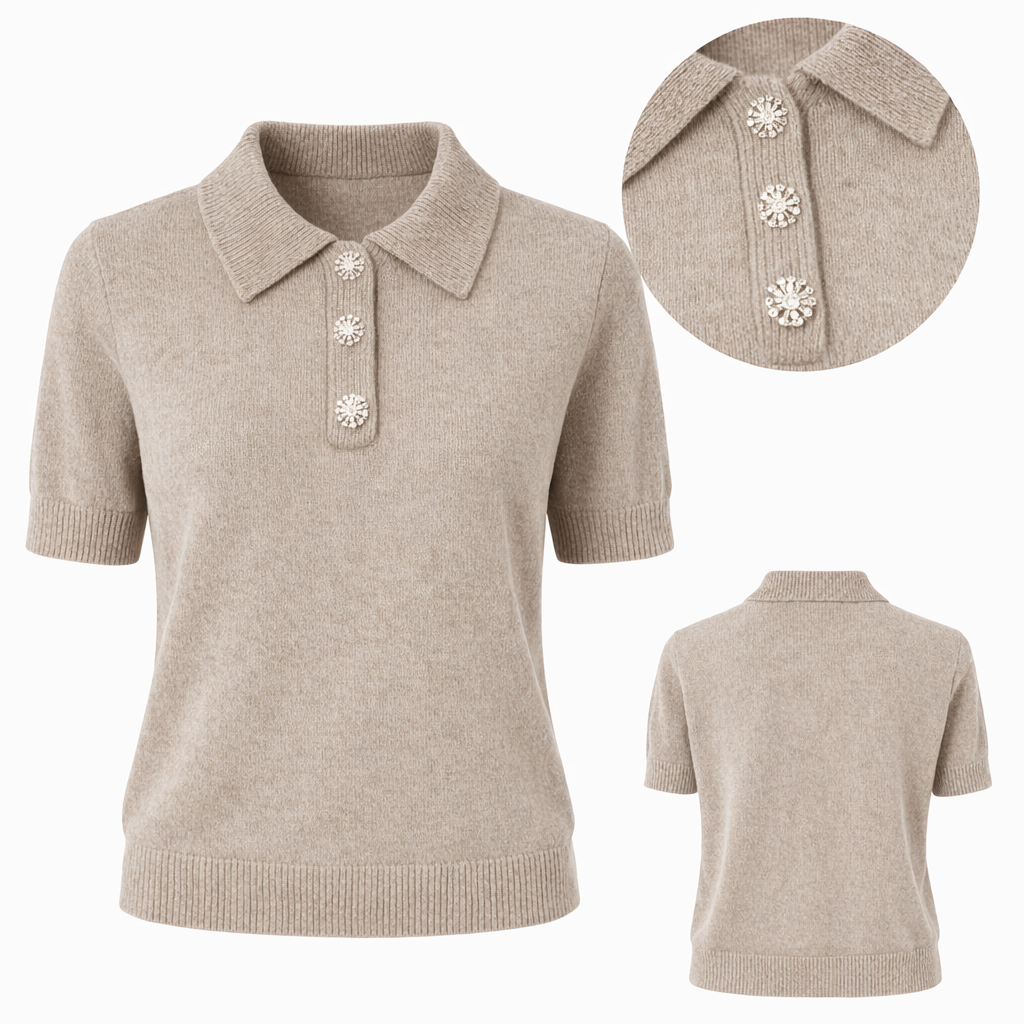Beige Embellished Knit Polo