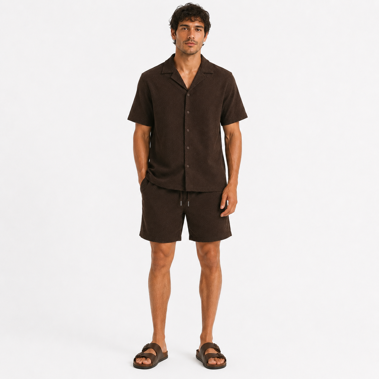 Brown Textured Short Set