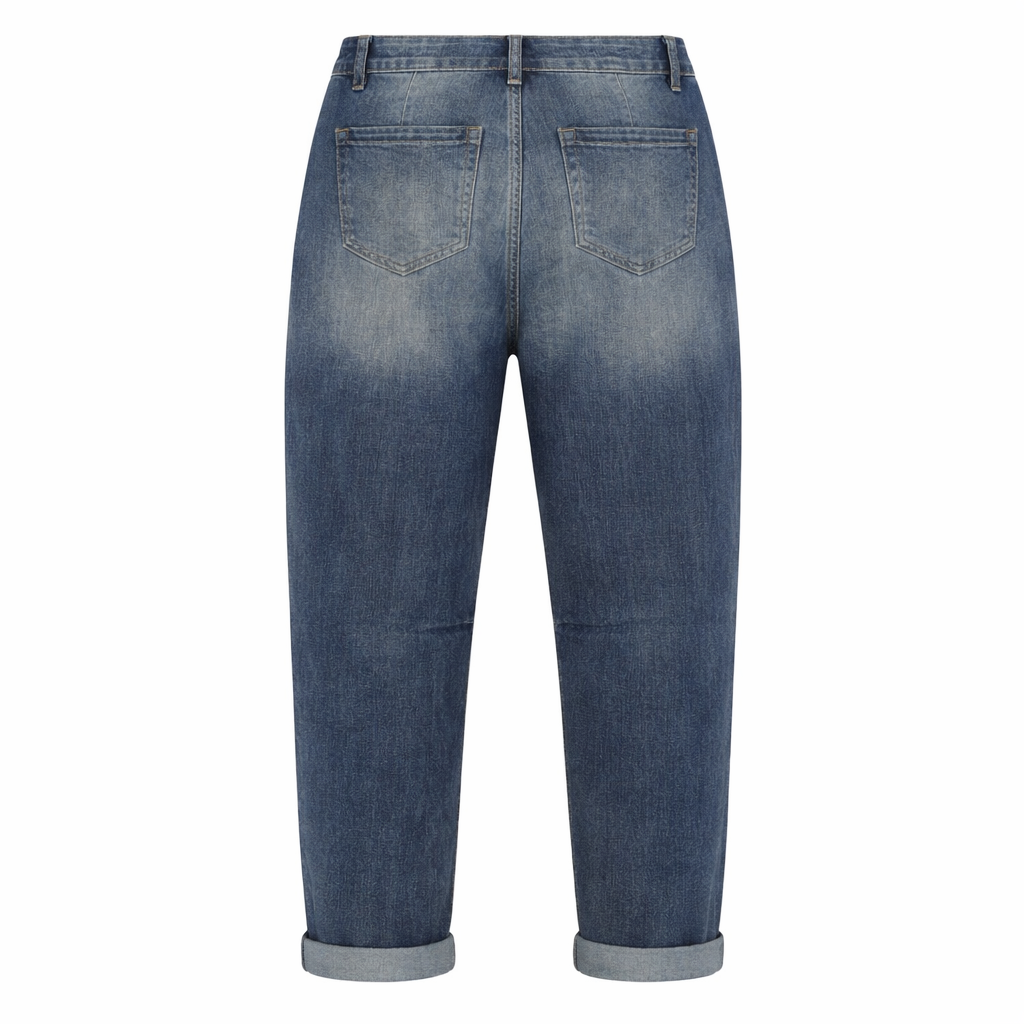 Patchwork Distressed Barrel-Leg Denim