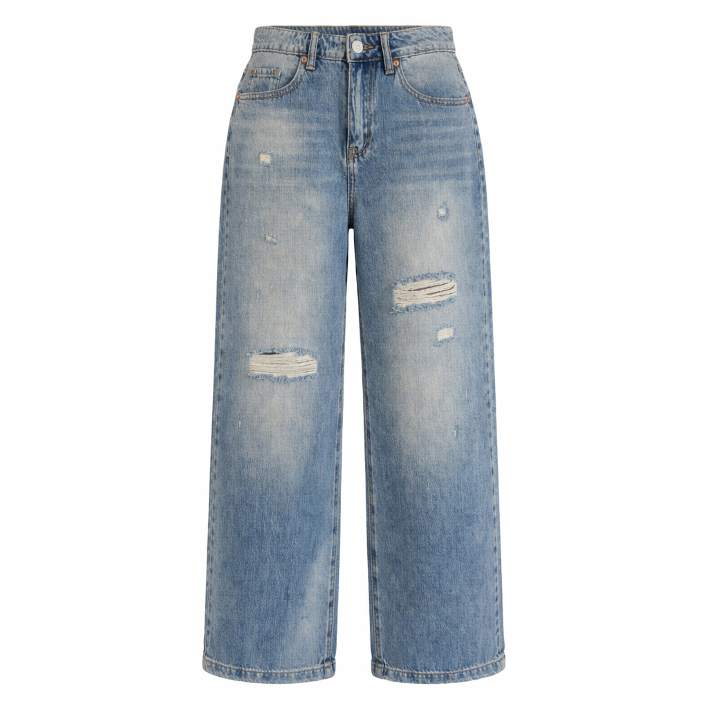 Vintage Wash Wide-Leg Denim Jeans
