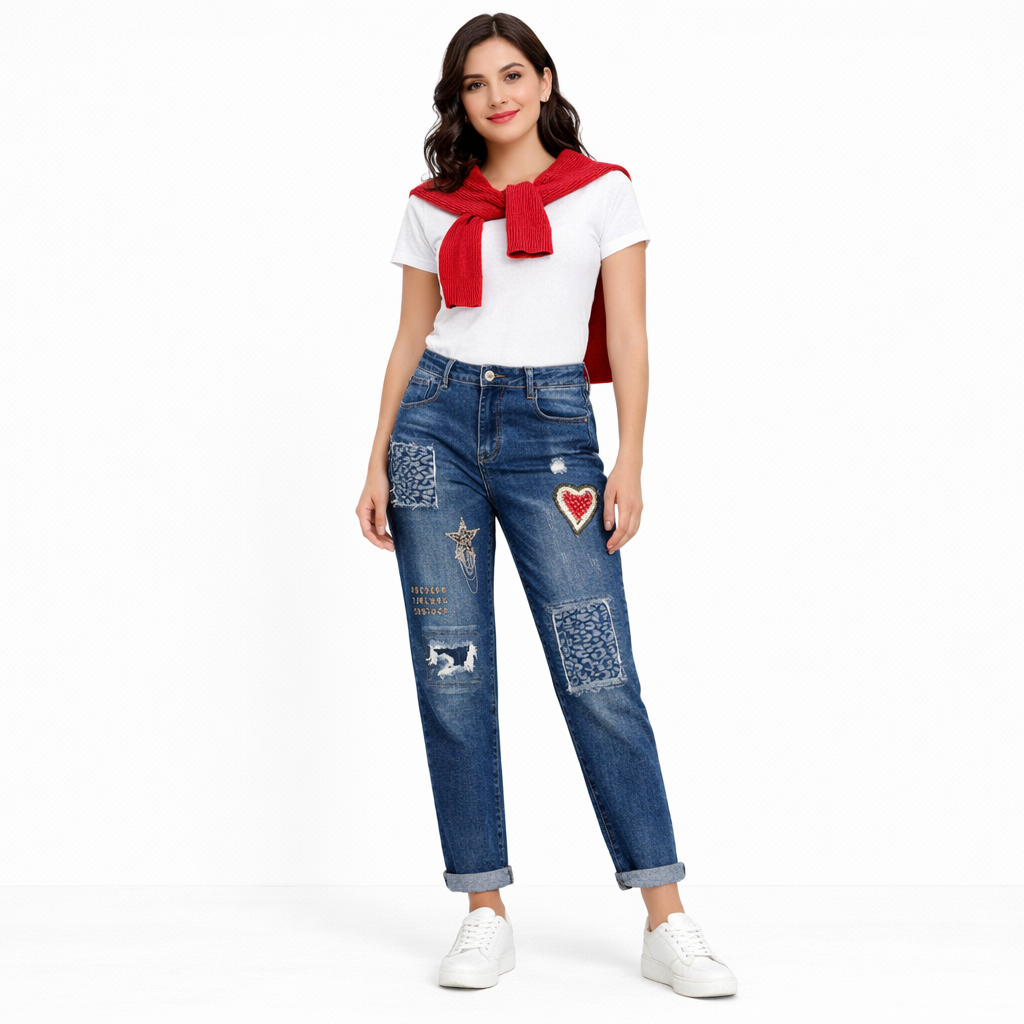 Patchwork Straight-Leg Jeans – Denim