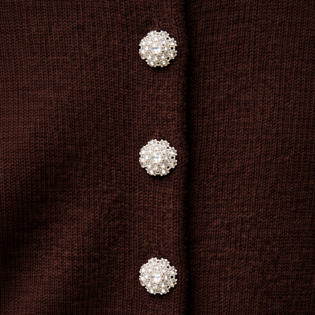 Brown Wool Knit Cardigan with Crystal Buttons