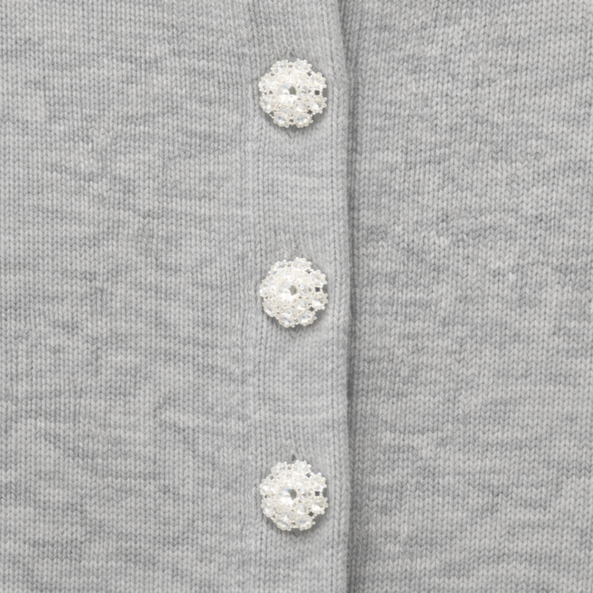Grey Wool Knit Cardigan with Crystal Buttons