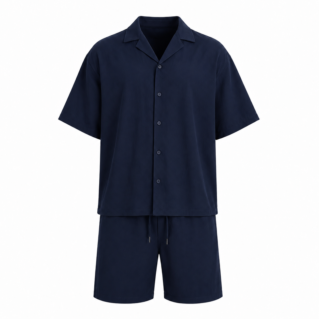 Blue Navy Fluid Shirt & Shorts Set