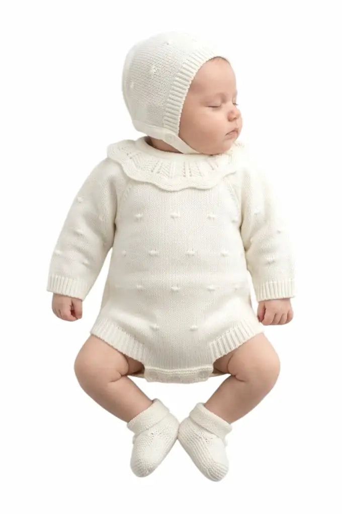 Textured Knit Baby Romper & Hat Set