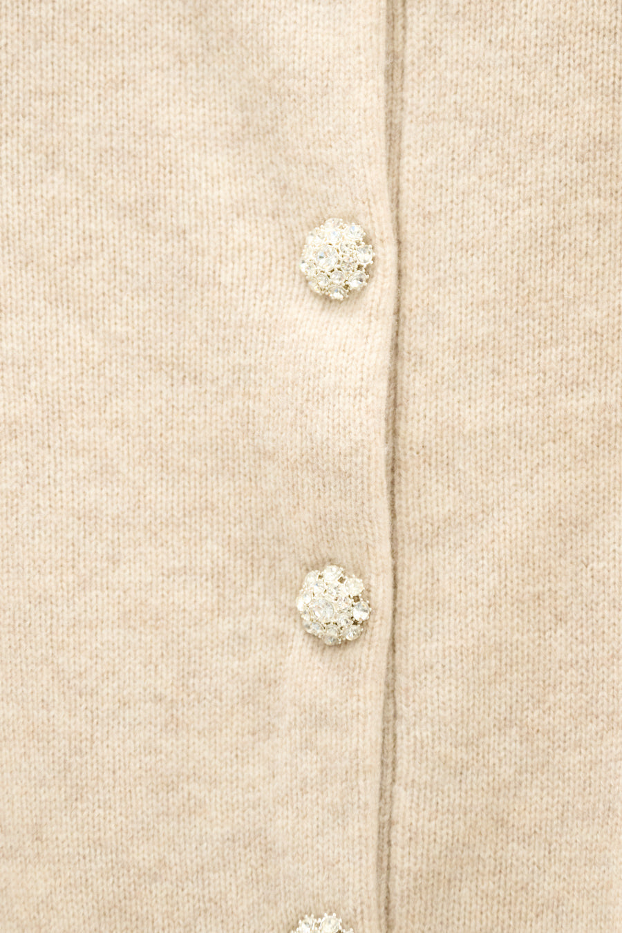 Beige Wool Knit Cardigan with Crystal Buttons