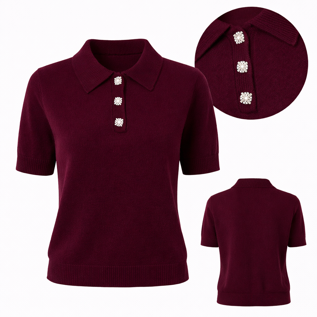 Burgundy Embellished Knit Polo
