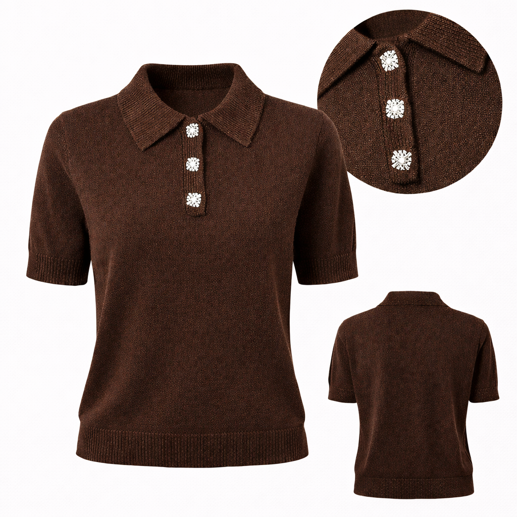 Brown Embellished Knit Polo