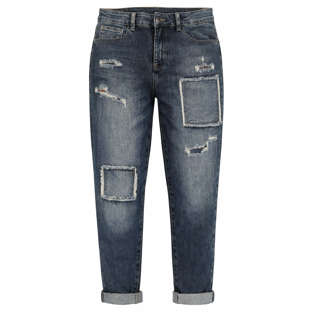 Patchwork Embellished Straight-Leg Jeans