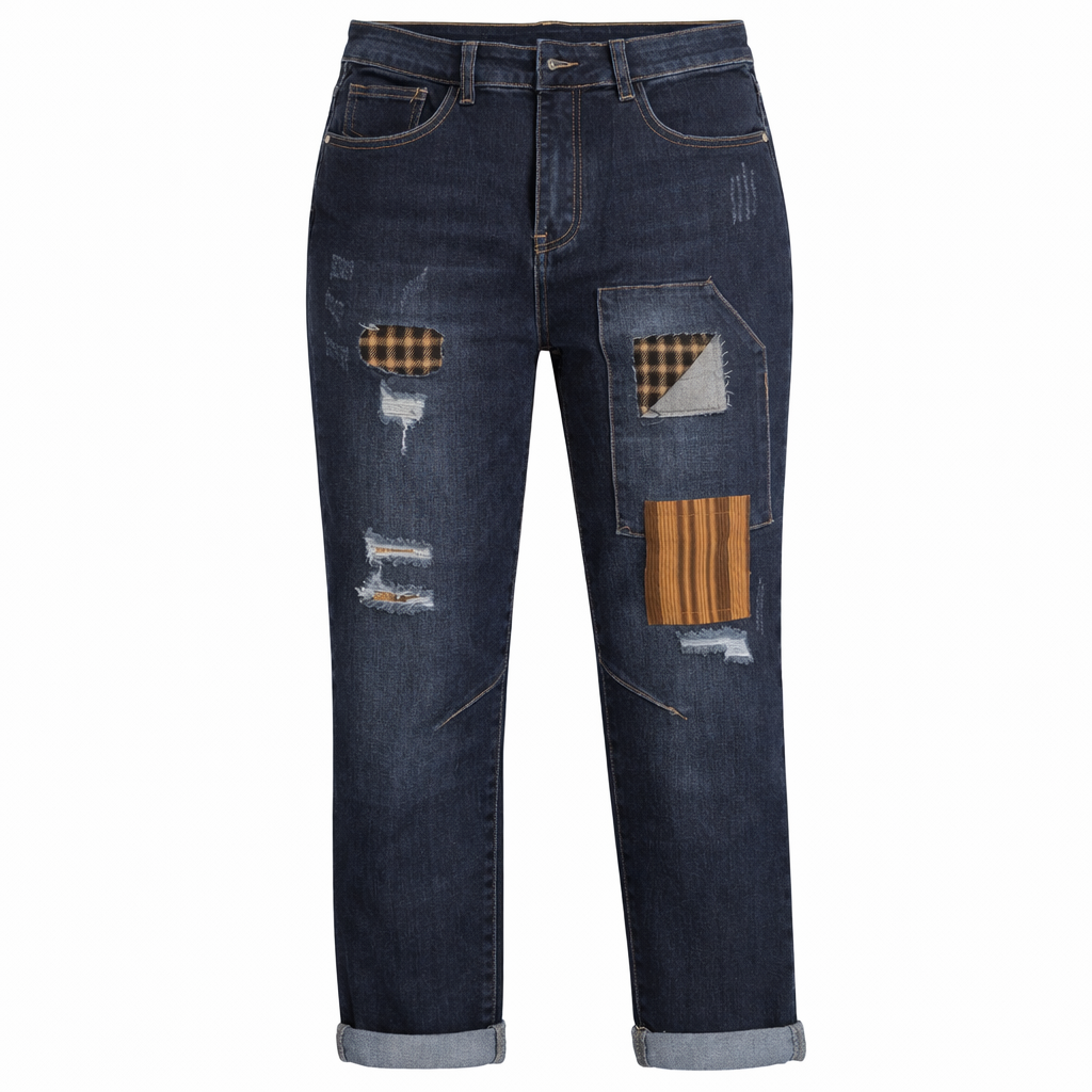 Dark Indigo Patchwork Denim Jeans