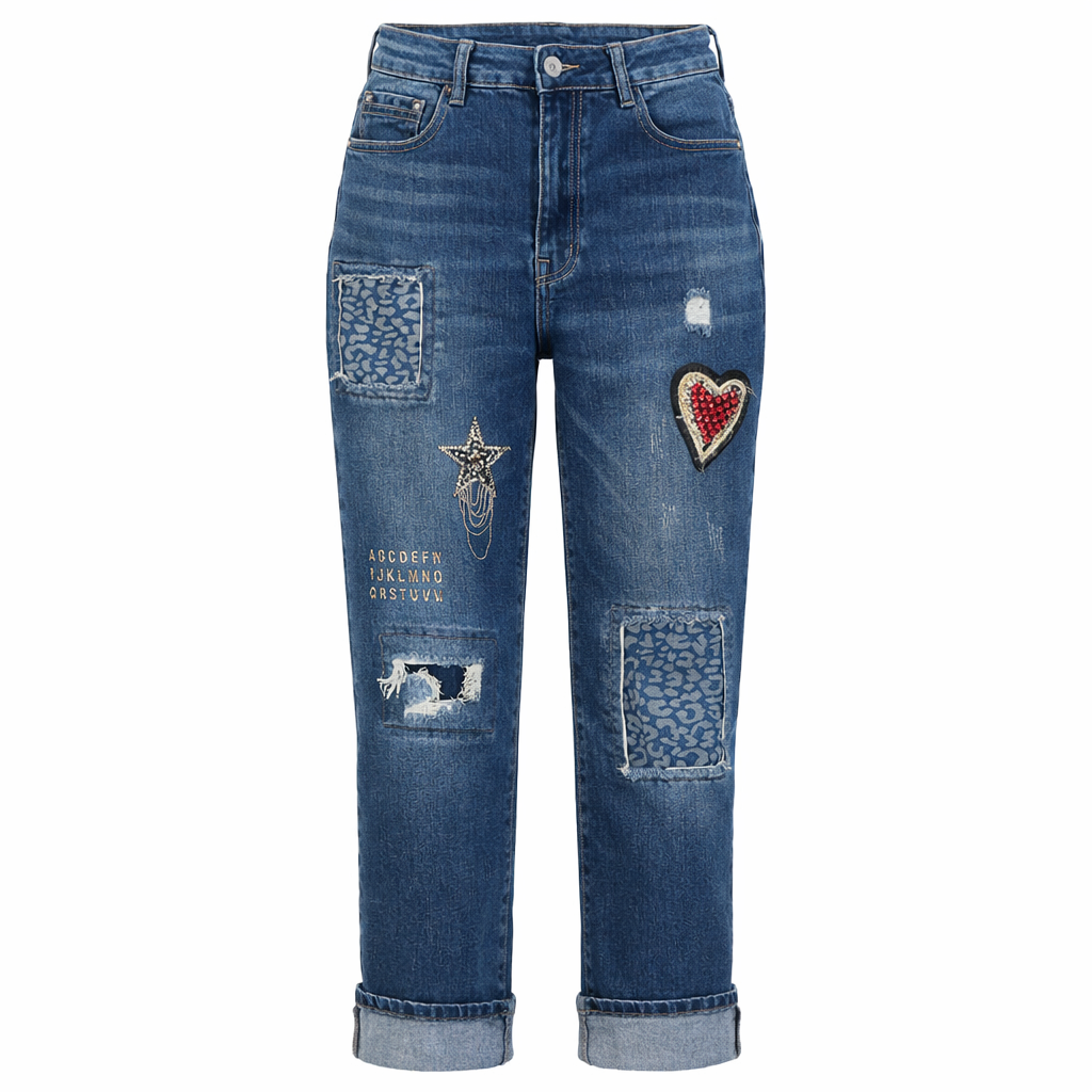 Patchwork Straight-Leg Jeans – Denim