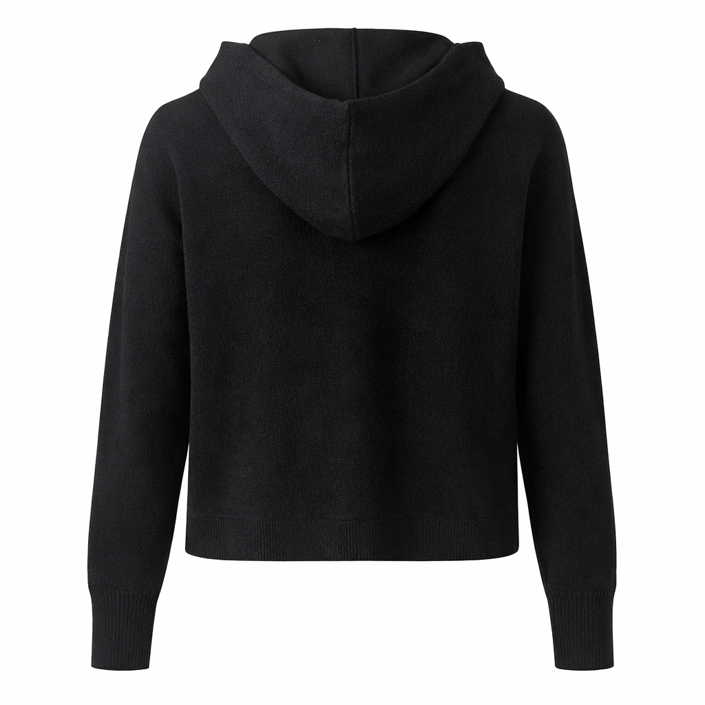 Black Zip-Front Hooded Knit Cardigan