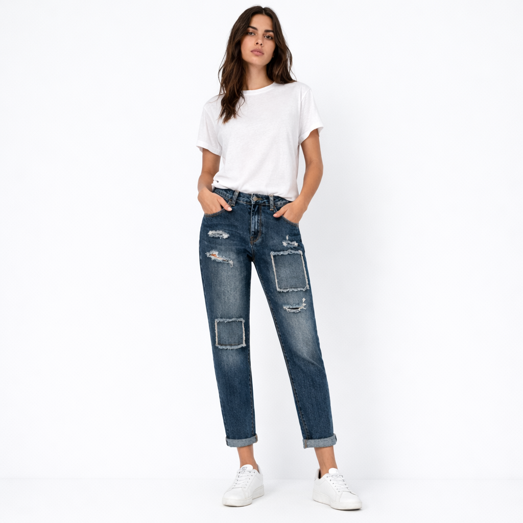 Patchwork Embellished Straight-Leg Jeans