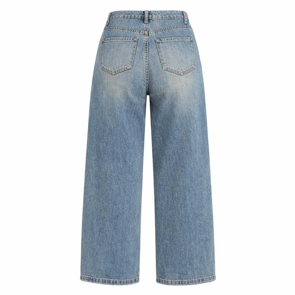 Vintage Wash Wide-Leg Denim Jeans