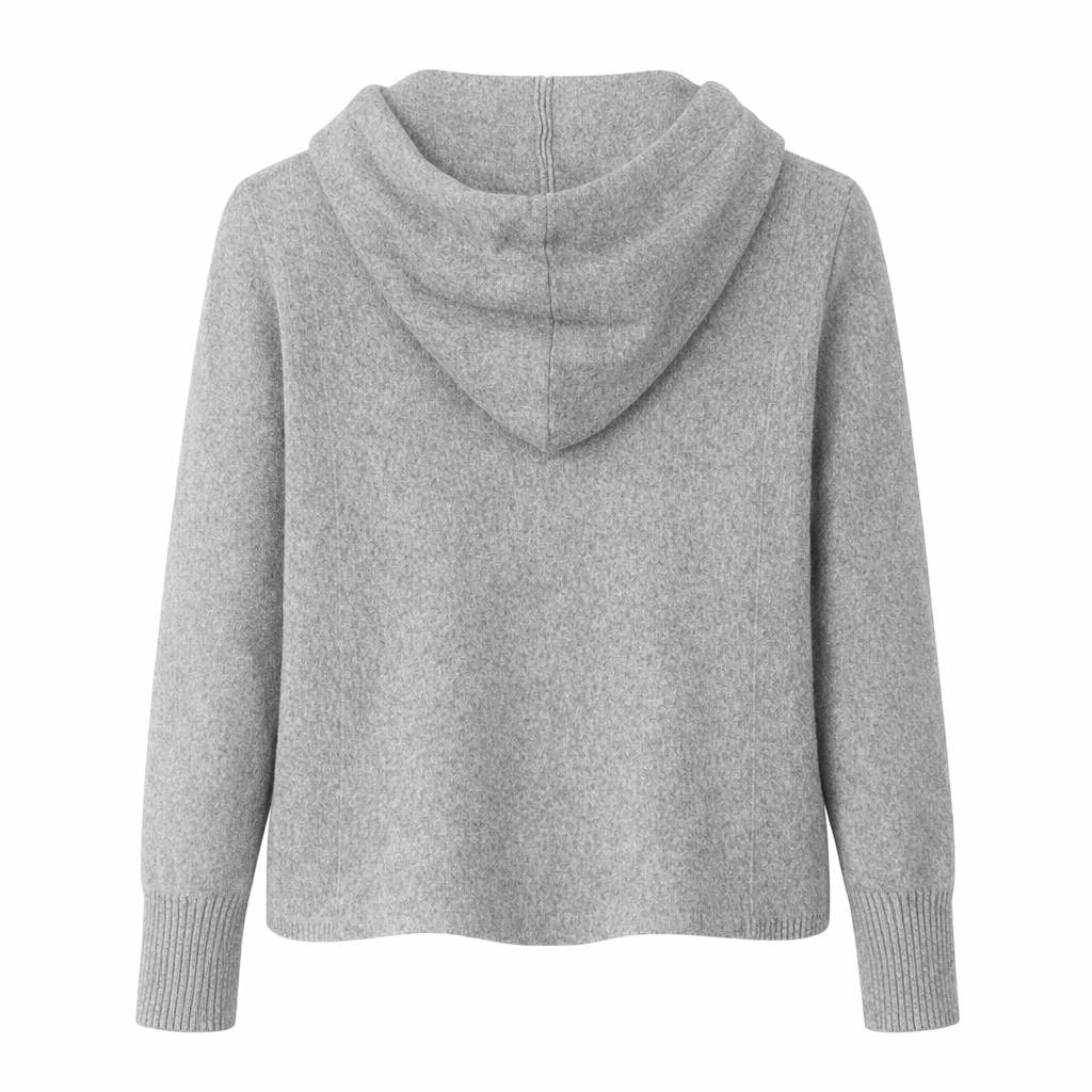 Grey Zip-Front Hooded Knit Cardigan