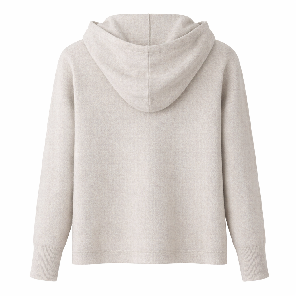 Light Beige Zip-Front Hooded Knit Cardigan