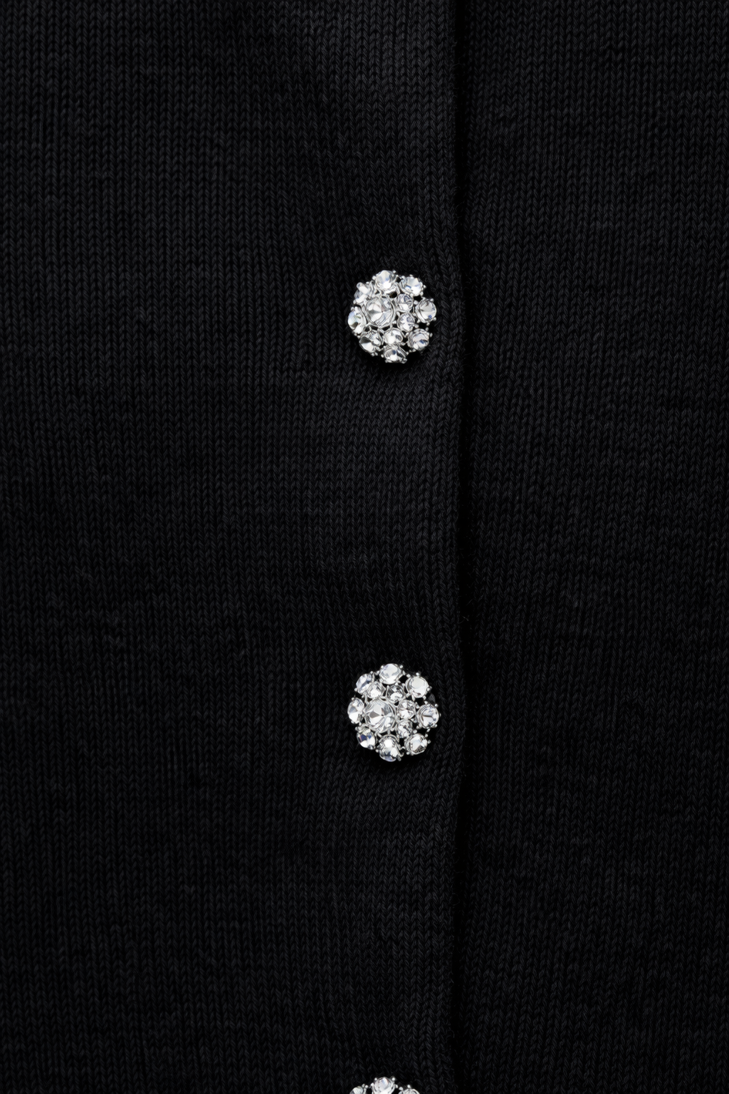 Black Wool Knit Cardigan with Crystal Buttons