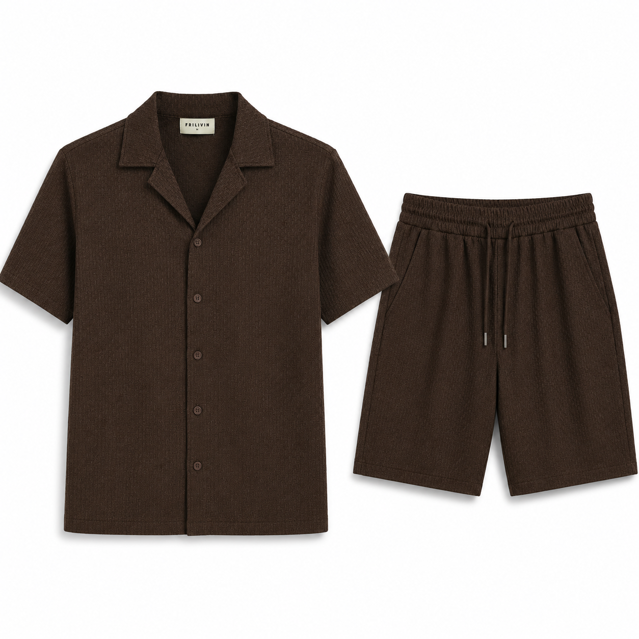 Brown Textured Short Set