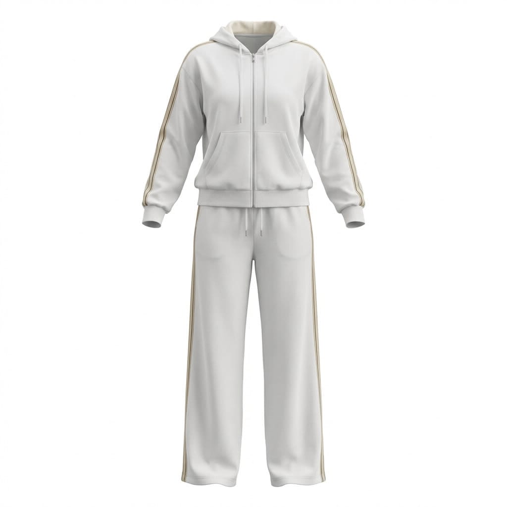 White Casual Zip-Up Hoodie and Wide-Leg Jogger Set