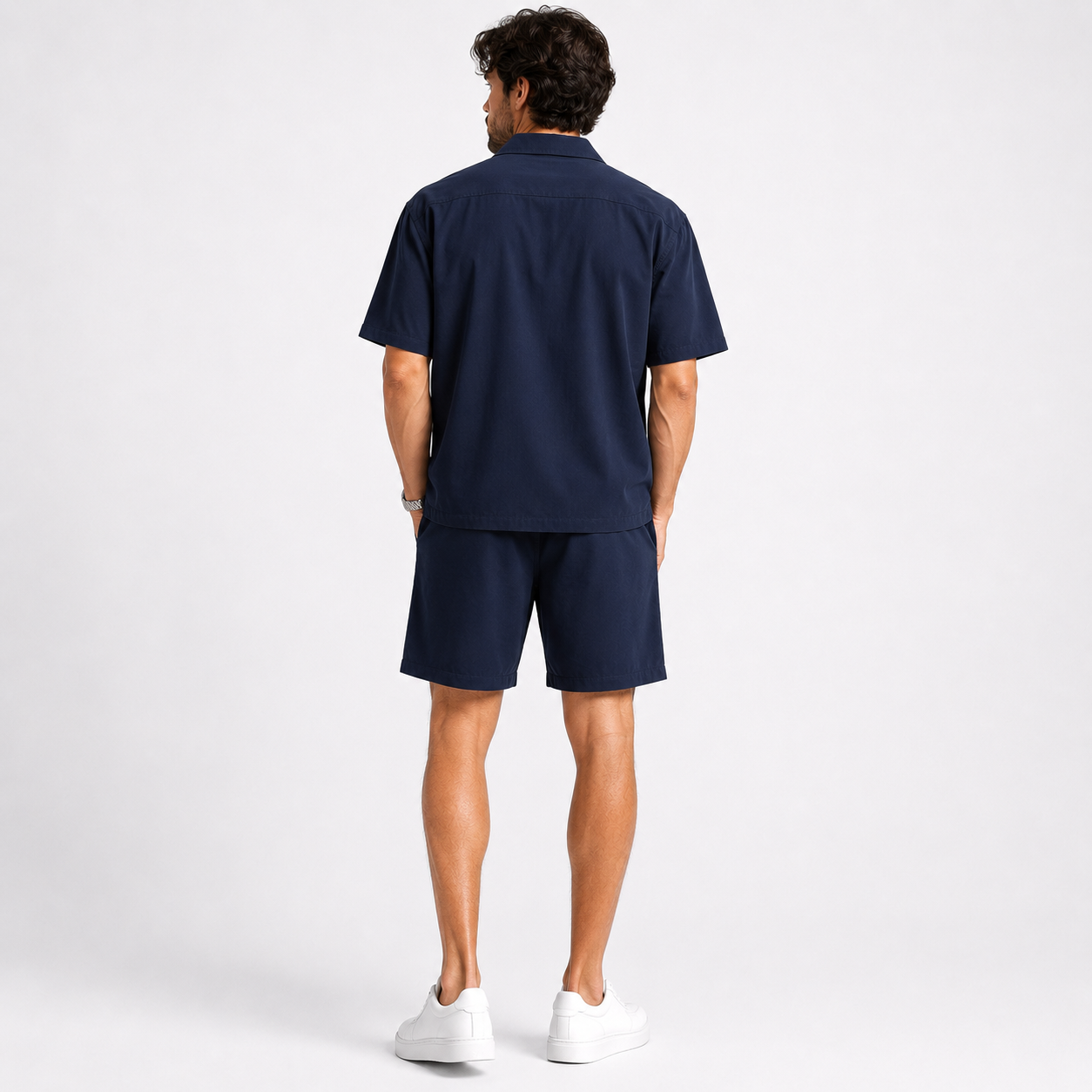 Blue Navy Fluid Shirt & Shorts Set
