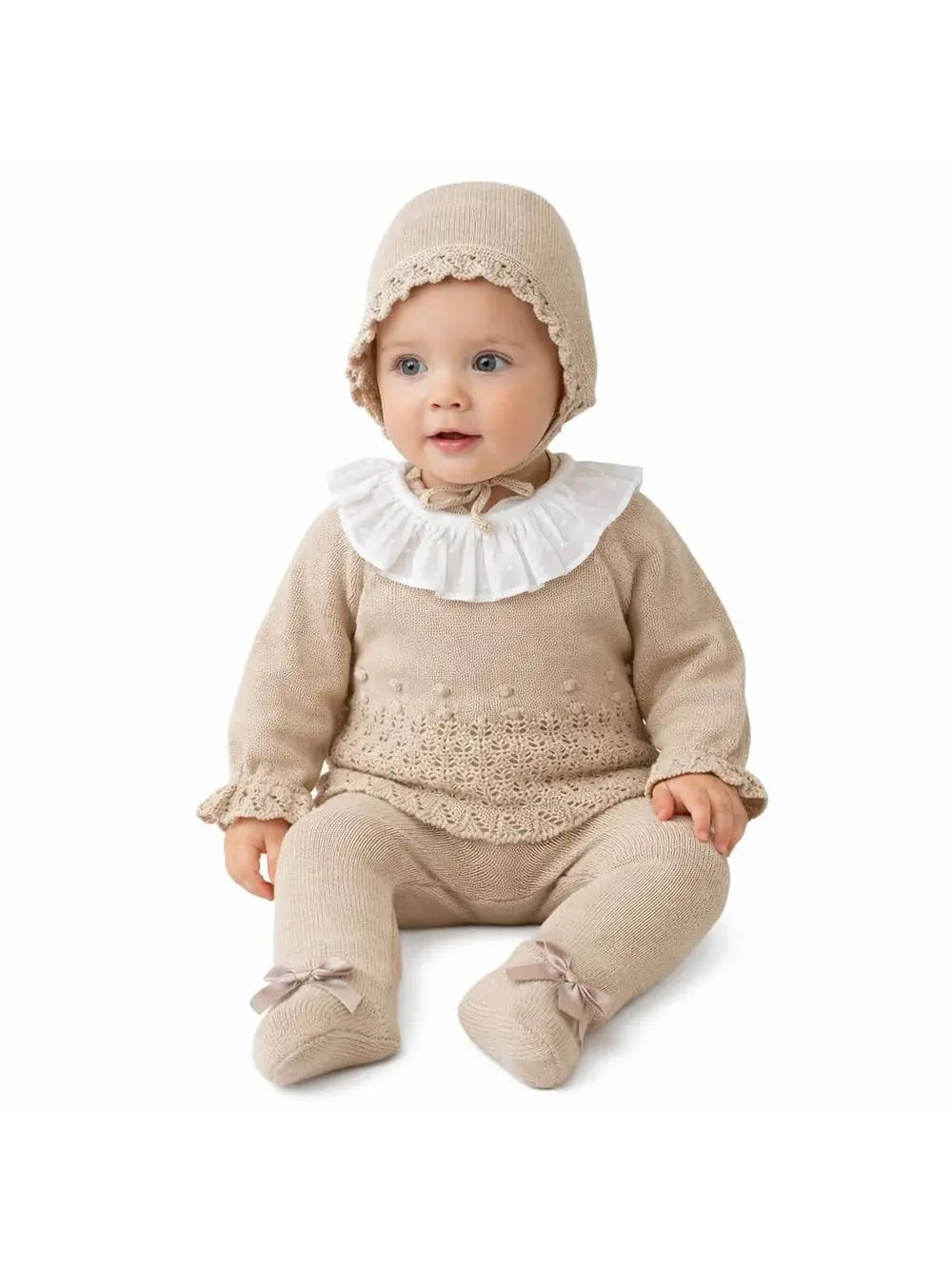 3-Piece Cotton Knit Baby Set – Beige