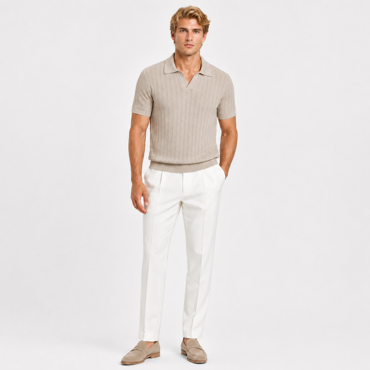 Polo Sweater with V-Neck