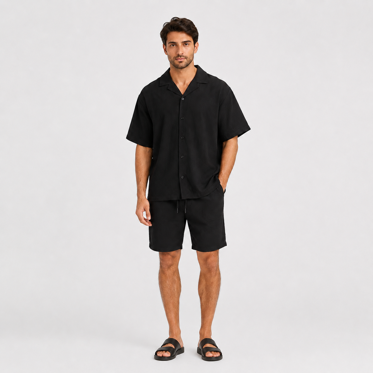 Black Fluid Shirt & Shorts Set