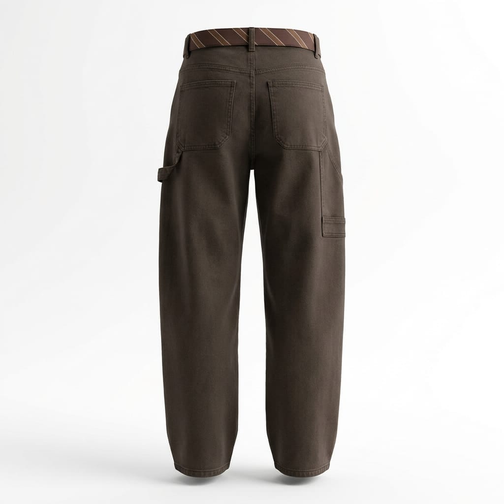 Relaxed straight-leg pants with striped tie belt detail