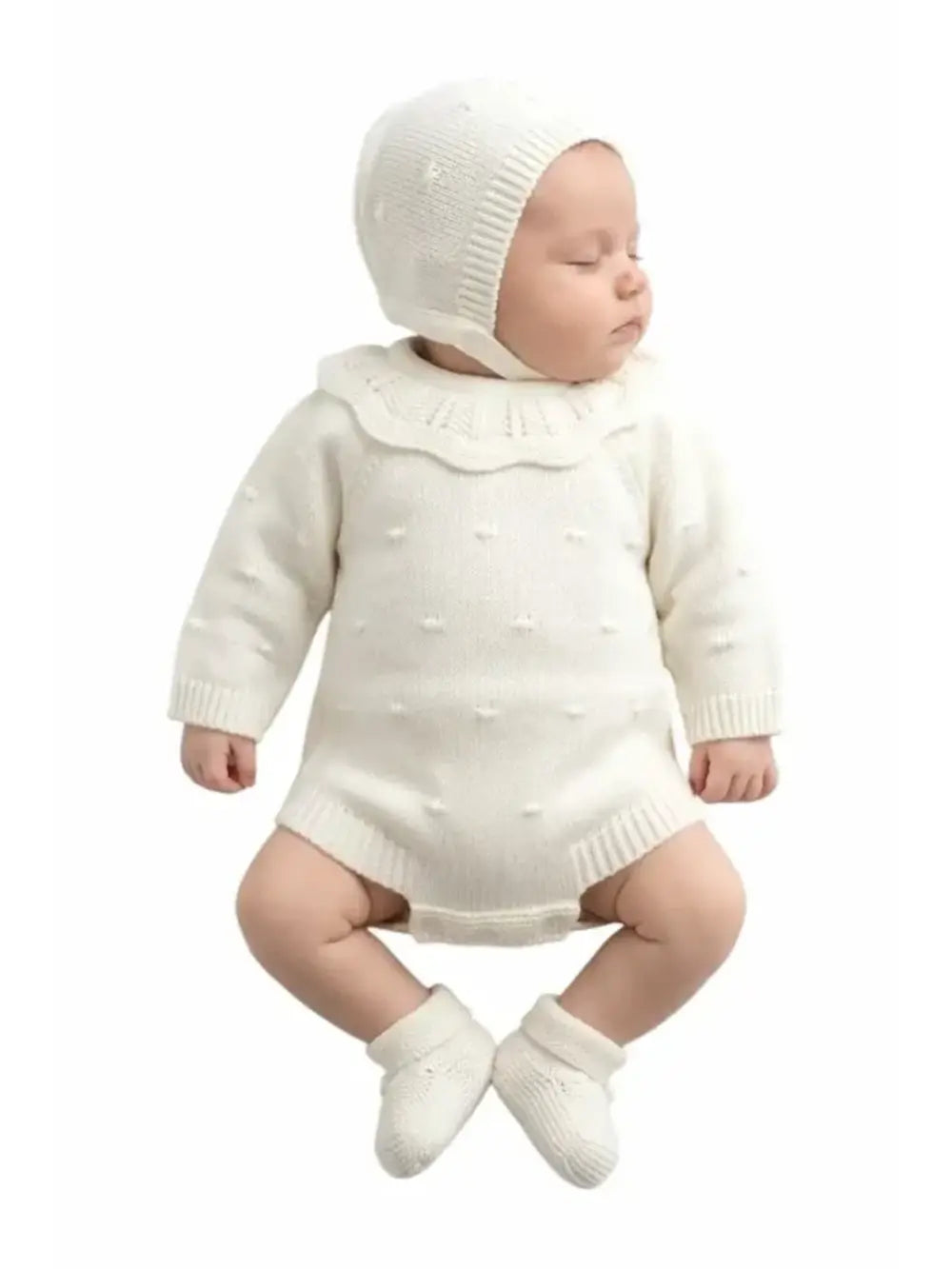 Textured Knit Baby Romper & Hat Set